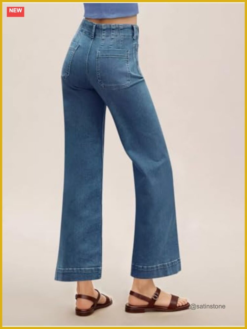 Women Wide Leg Jeans High Waisted Flare Stretchy Cropped Denim Pants with - Picture 3 of 6